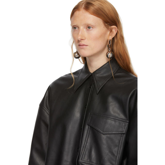 Tibi Black Faux-Leather Relaxed Utility Blouse Tibi