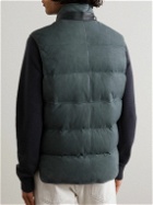 TOM FORD - Leather-Trimmed Padded Quilted Suede Gilet - Blue