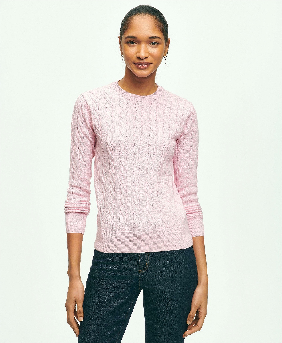 Photo: Brooks Brothers Women's Supima Cotton Cable Sweater | Pink