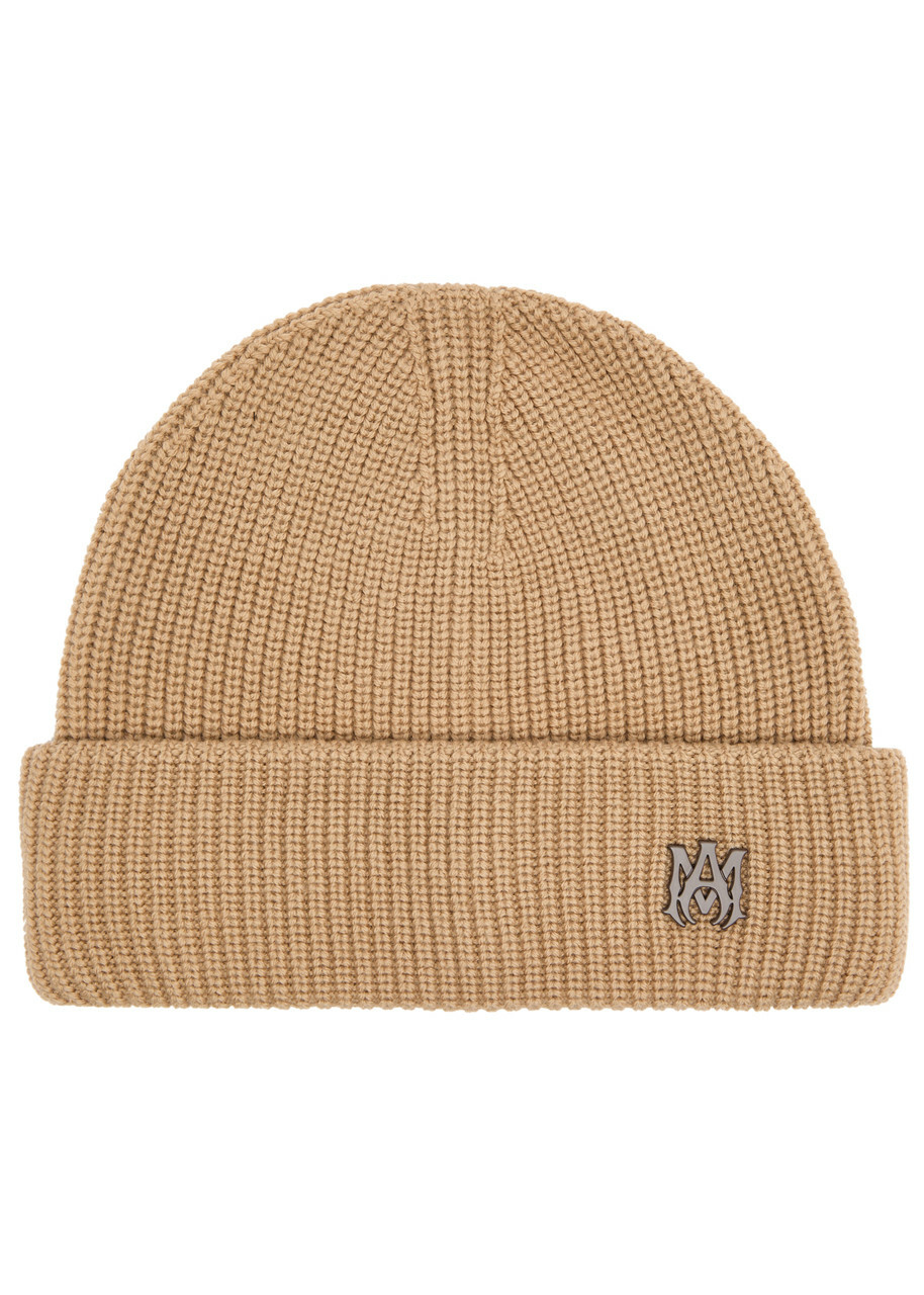 Amiri MA Logo Ribbed Wool Beanie - Beige - One Size