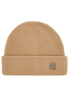 Amiri MA Logo Ribbed Wool Beanie - Beige - One Size