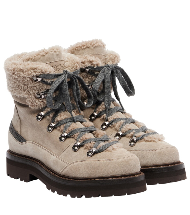Photo: Brunello Cucinelli Shearling-lined suede lace-up boots