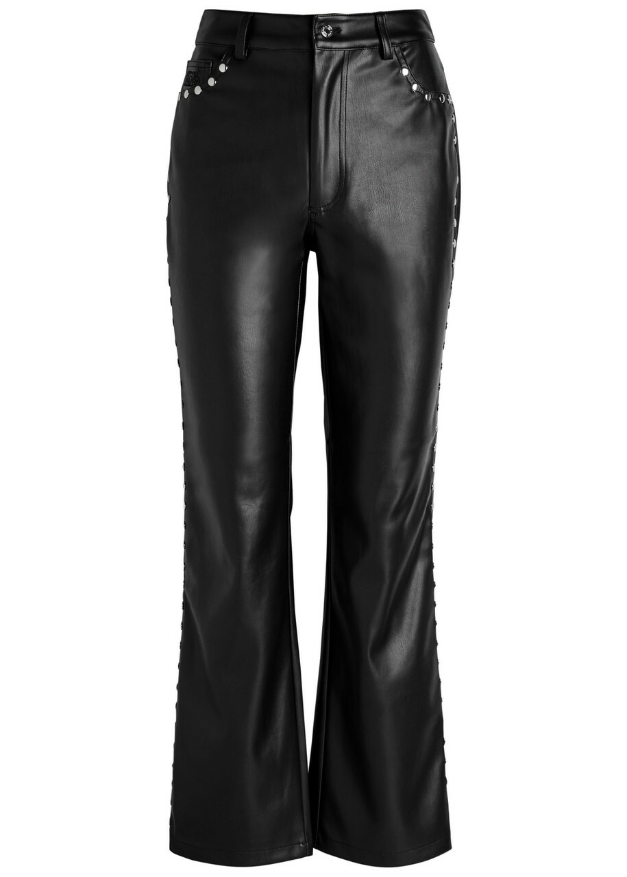 Never Fully Dressed Stud-embellished Faux Leather Trousers Black