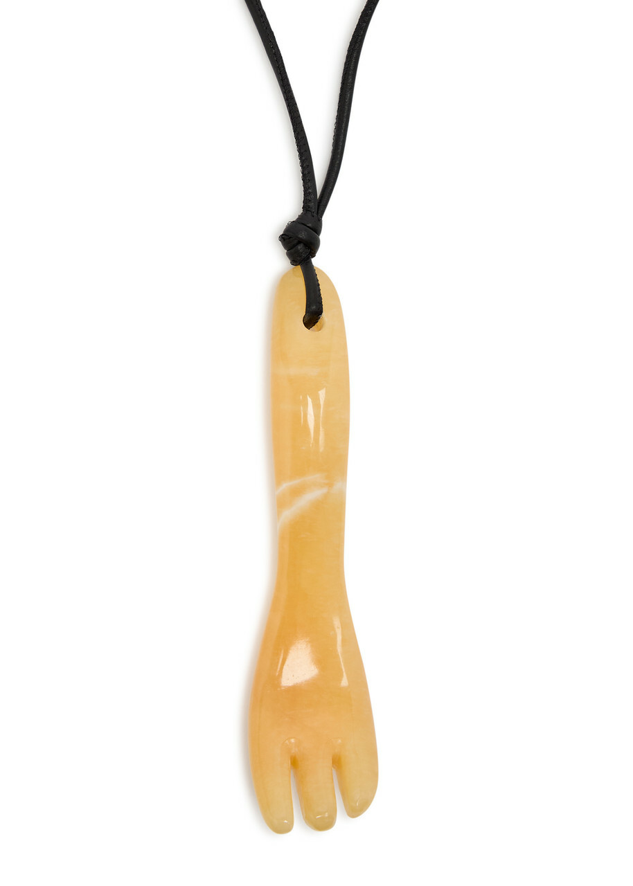 Lemaire Gua Sha Fork Aragonite and Leather Necklace - Yellow - One Size