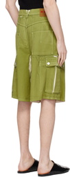 Marni Green Screen-Printed Denim Cargo Shorts
