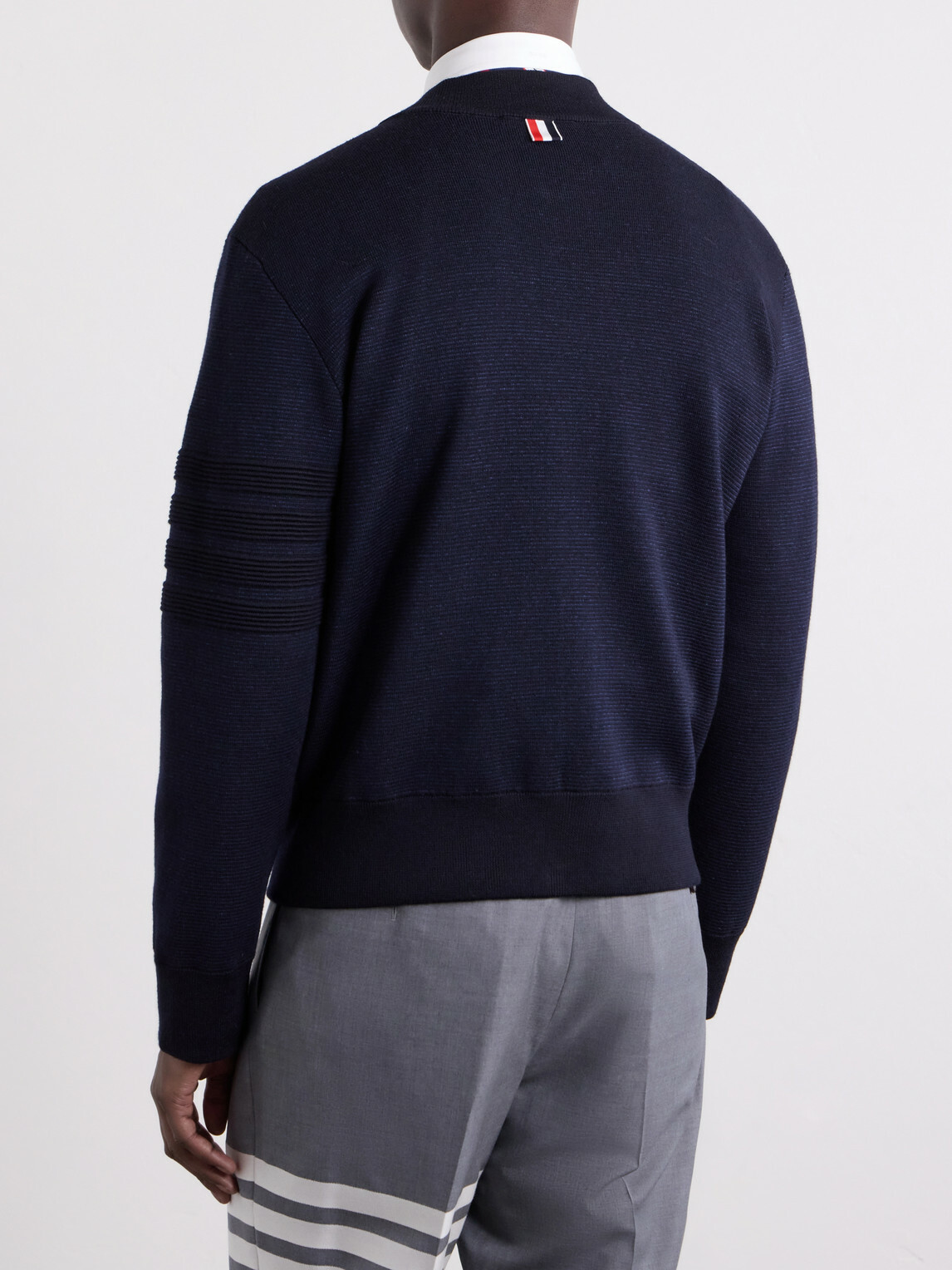 Thom Browne - Striped Wool, Linen and Cotton-Blend Zip-Up Cardigan - Blue