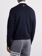 Thom Browne - Striped Wool, Linen and Cotton-Blend Zip-Up Cardigan - Blue