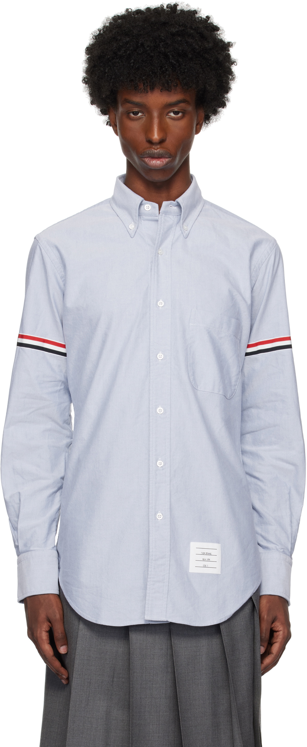 Thom Browne Blue Oxford Classic Armbands Shirt Thom Browne