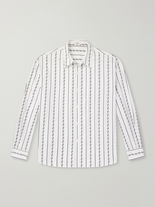 Photo: Versace - Striped Cotton-Blend Jacquard Shirt - White