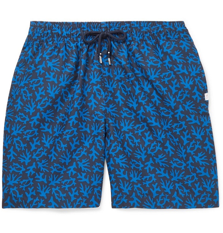 Photo: Derek Rose - Maui Wide-Leg Mid-Length Printed Swim Shorts - Blue