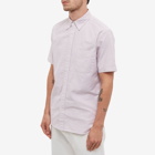 Beams Plus Men's Short Sleeve Oxford Shirt in Wine Candy Stripe