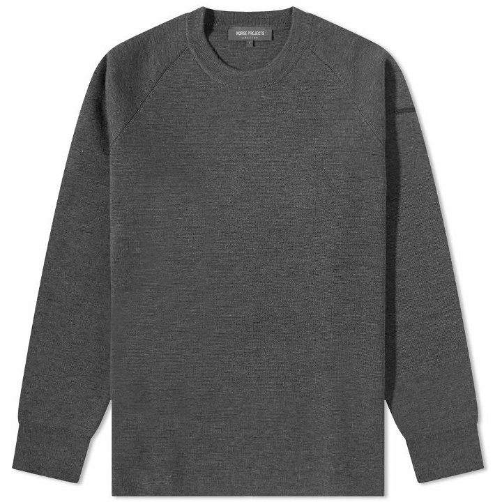 Photo: Norse Projects Men's Tech Merino Milano Crew Knit in Charcoal Melange