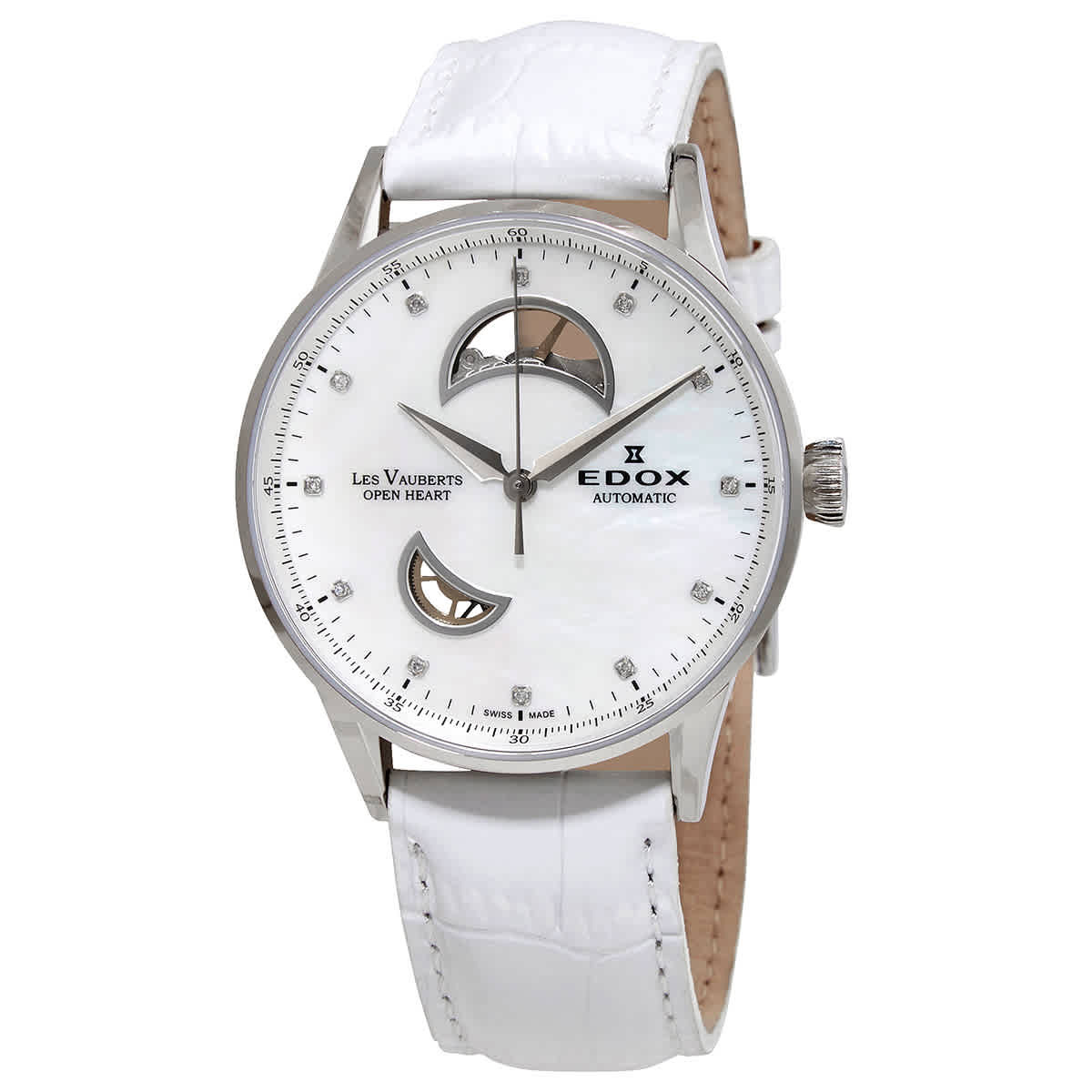 Edox Les Vauberts Open Heart White Mother of Pearl Dial Ladies Watch 85019 3A NADN