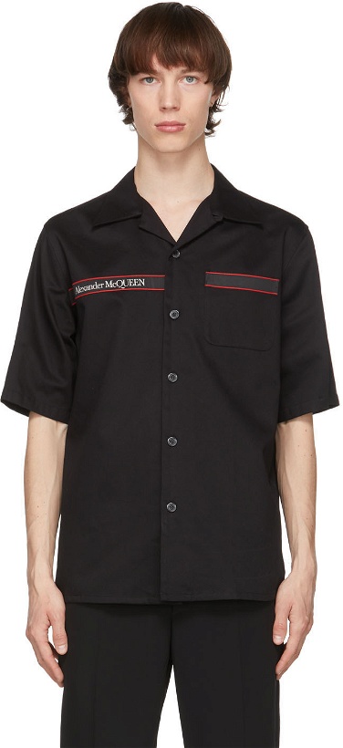 Photo: Alexander McQueen Black Gabardine Logo Short Sleeve Shirt