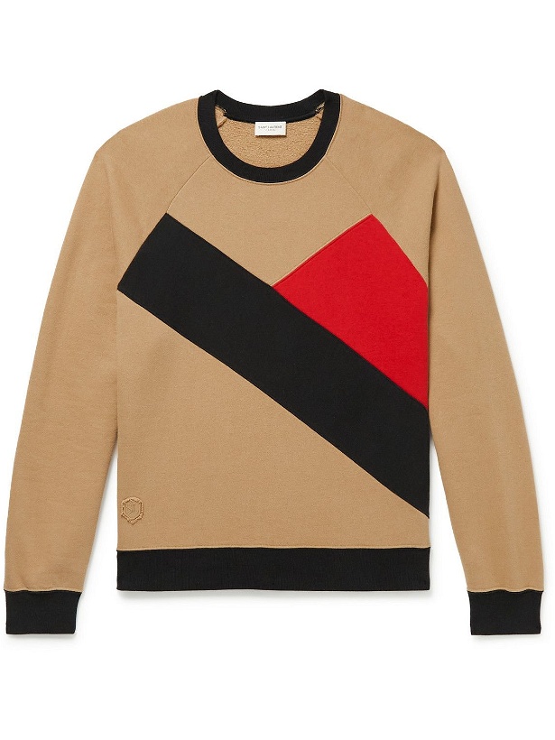 Photo: SAINT LAURENT - Colour-Block Stretch-Cotton Jersey Sweatshirt - Brown