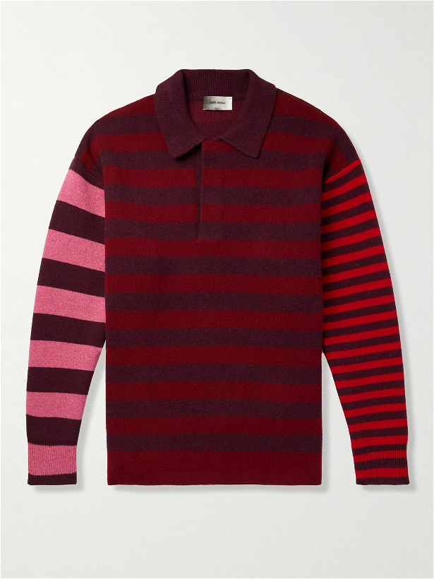 Photo: Isabel Marant - Lirio Striped Merino Wool-Blend Polo Sweater - Burgundy