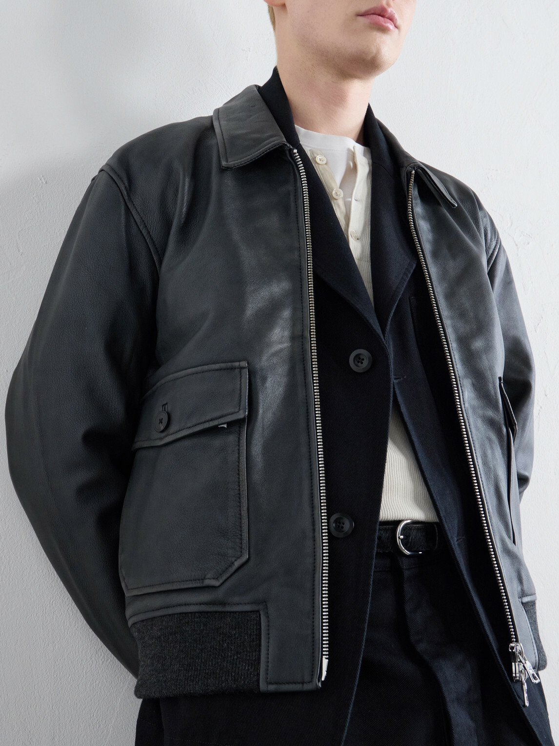 Officine Générale - Cesario Grained Leather Jacket - Black