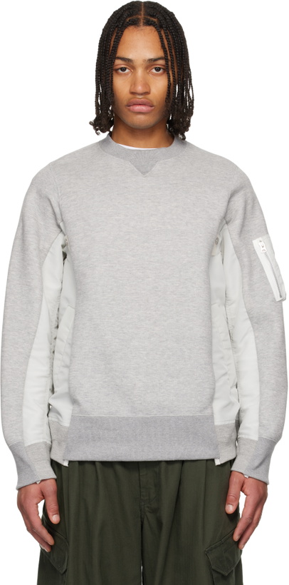 Photo: sacai Gray Sponge Sweat & Nylon Twill Sweatshirt