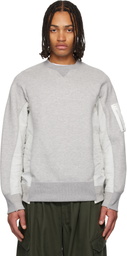 sacai Gray Sponge Sweat & Nylon Twill Sweatshirt