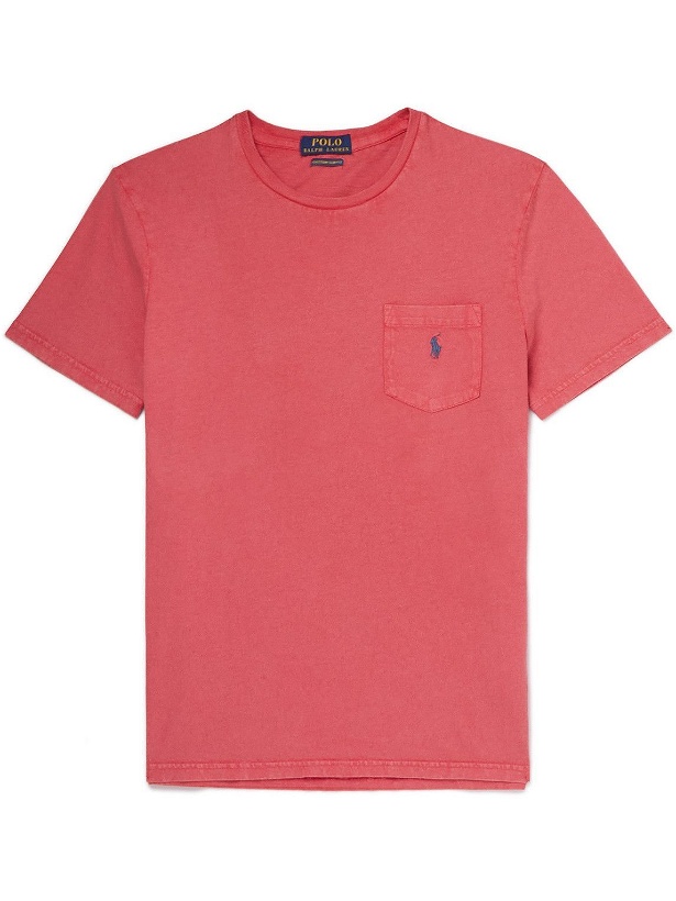 Photo: Polo Ralph Lauren - Slim-Fit Logo-Embroidered Cotton and Linen-Blend T-Shirt - Red
