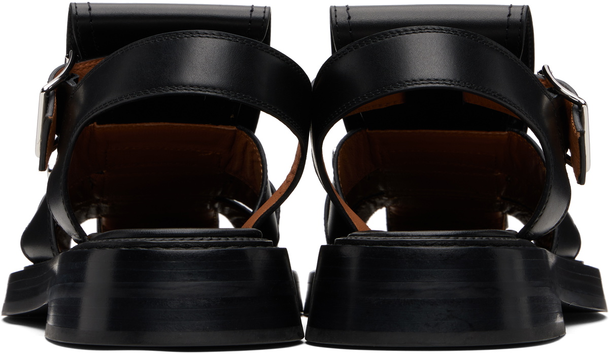 McQueen Black T-Bar Caged Sandals
