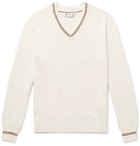 Brunello Cucinelli - Stripe-Trimmed Cotton Sweater - White