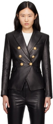 Balmain Black 6-Button Leather Jacket