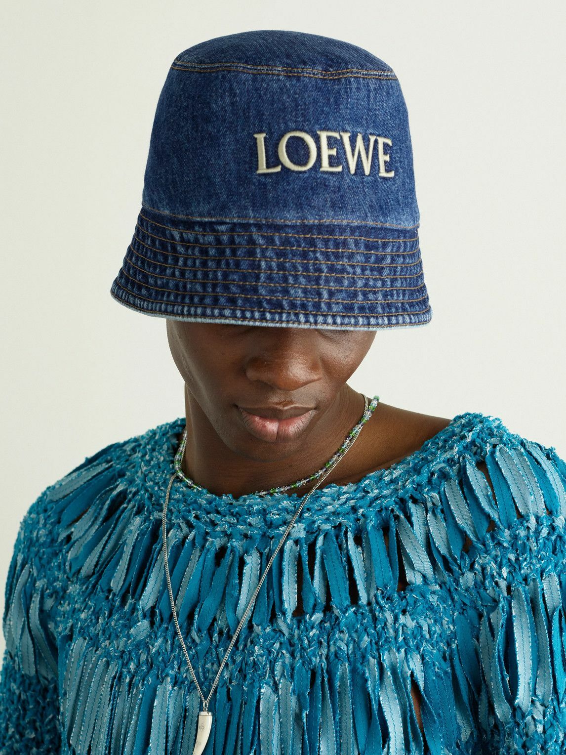 LOEWE - Paula's Ibiza Logo-Embroidered Denim Bucket Hat - Blue