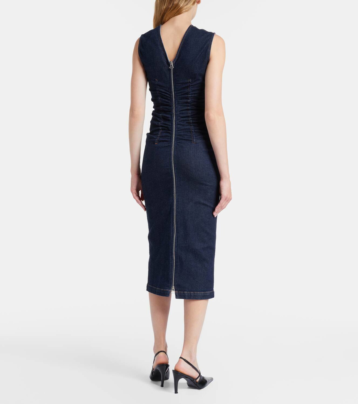 Sportmax Voto ruched denim midi dress