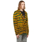 Saint Laurent Yellow and Green Abstract-Feather Double-Breasted Cardigan