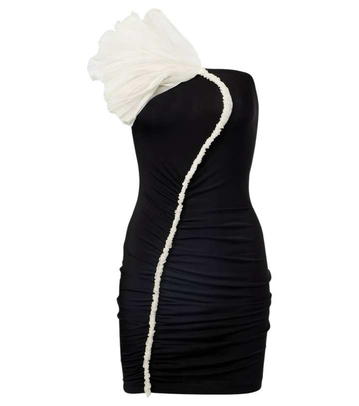 Photo: Nensi Dojaka Floral-appliqué asymmetric minidress