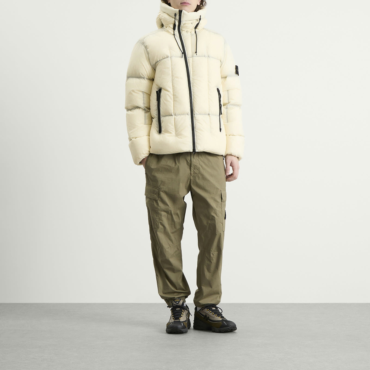 Stone Island Men's Seam Faded Light Nylon Tela Down Jacket in Ivory