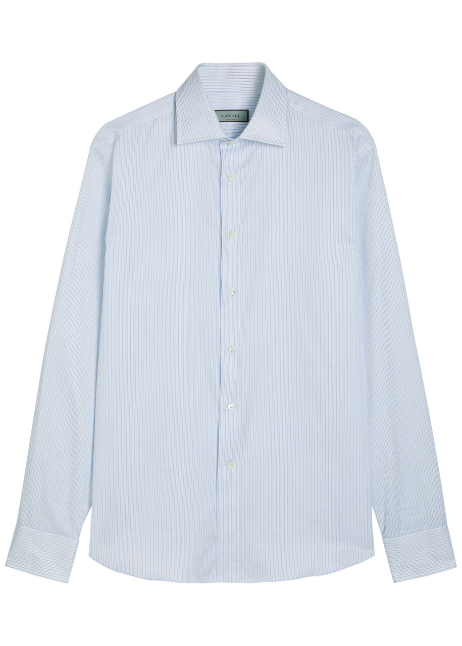 Canali Striped Cotton Shirt Blue