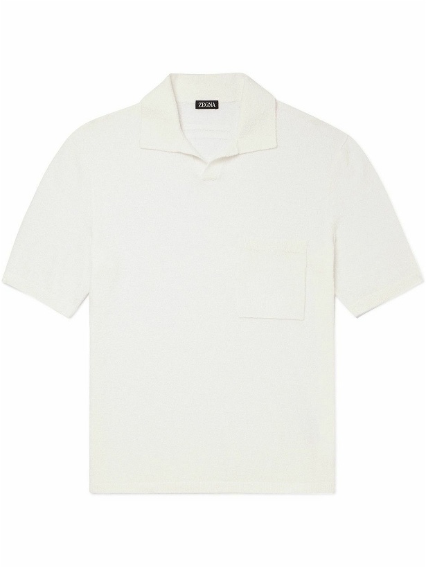 Photo: Zegna - Knitted Cotton-Blend Polo Shirt - White