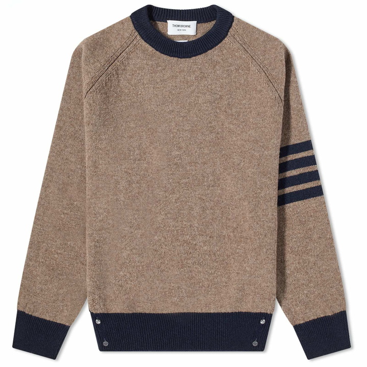 Photo: Thom Browne Men's 4 Bar Shetland Crew Knit in Medium Brown