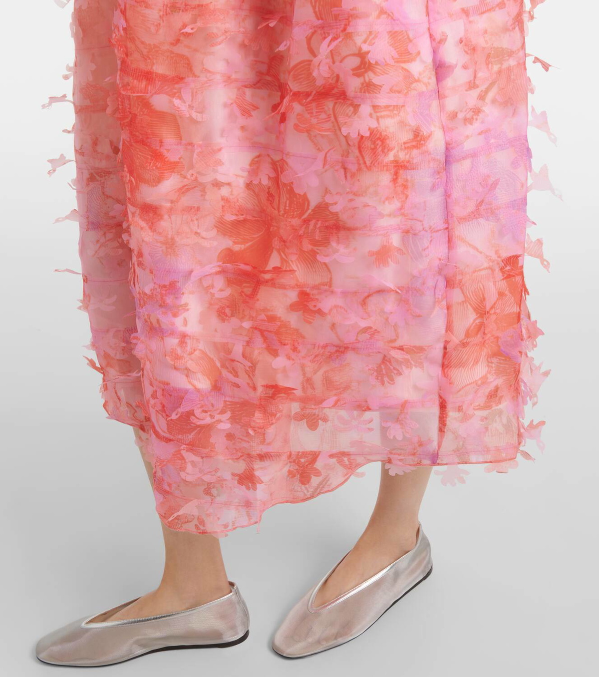 Susan Fang Floral-appliqué smocked tulle midi dress