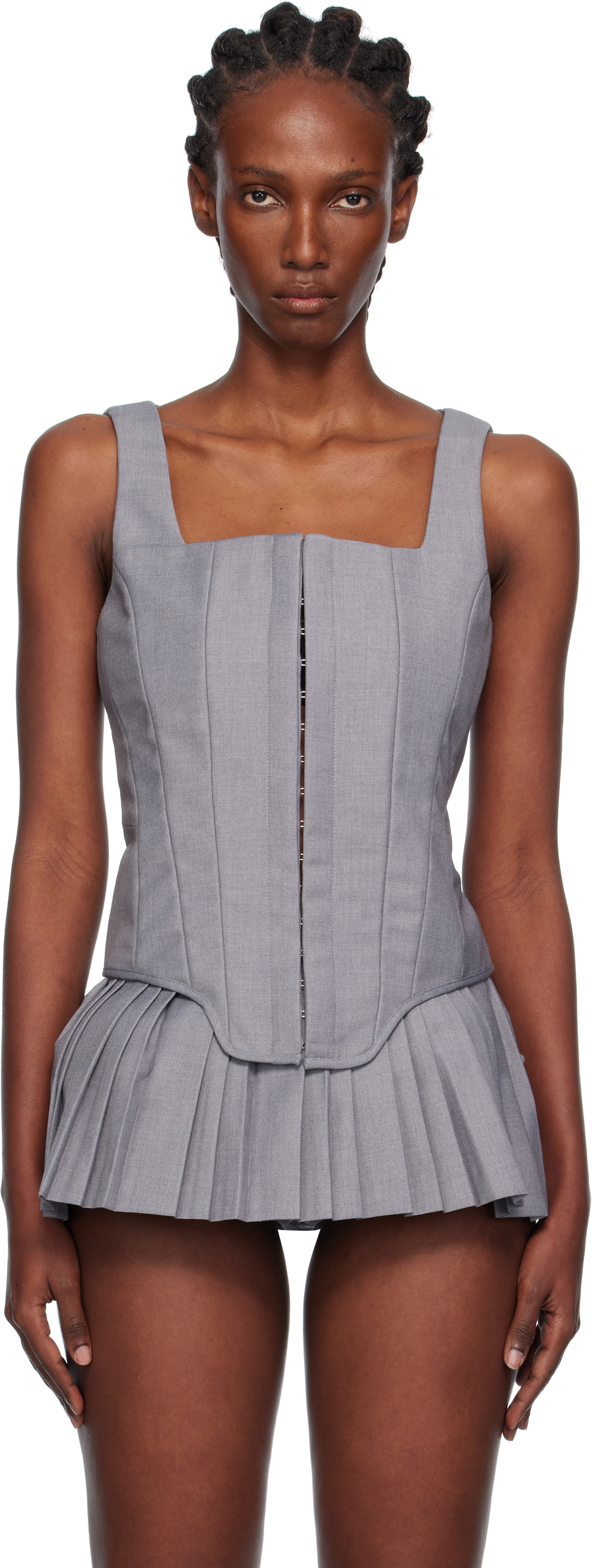 Pushbutton Gray Sleeveless Bustier Top