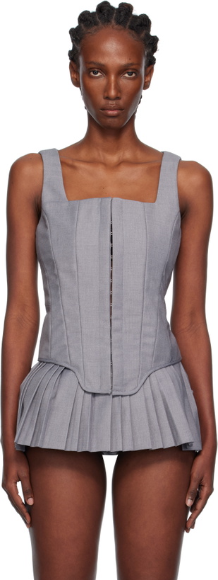 Photo: Pushbutton Gray Sleeveless Bustier Top