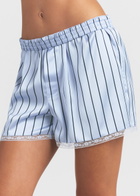 Skims Lace-trim Woven Shine Boxer Shorts Blue