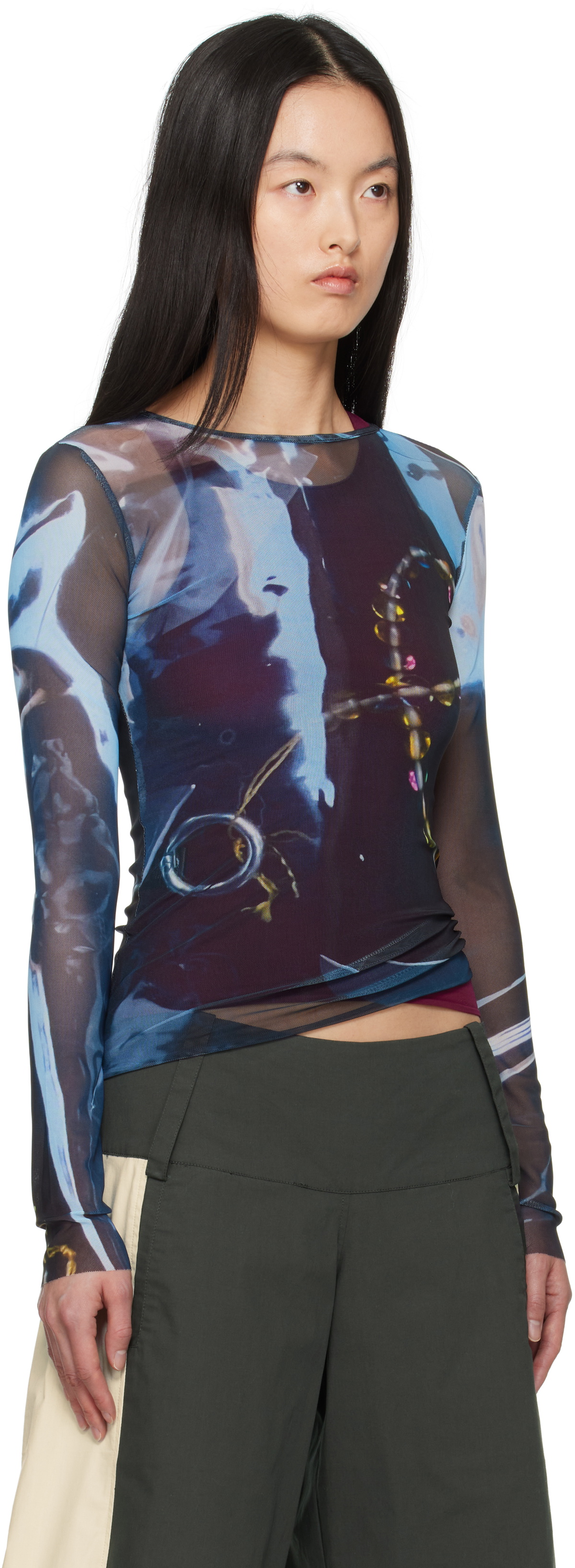 Serapis Black Shining Gem Tight Mesh T-Shirt