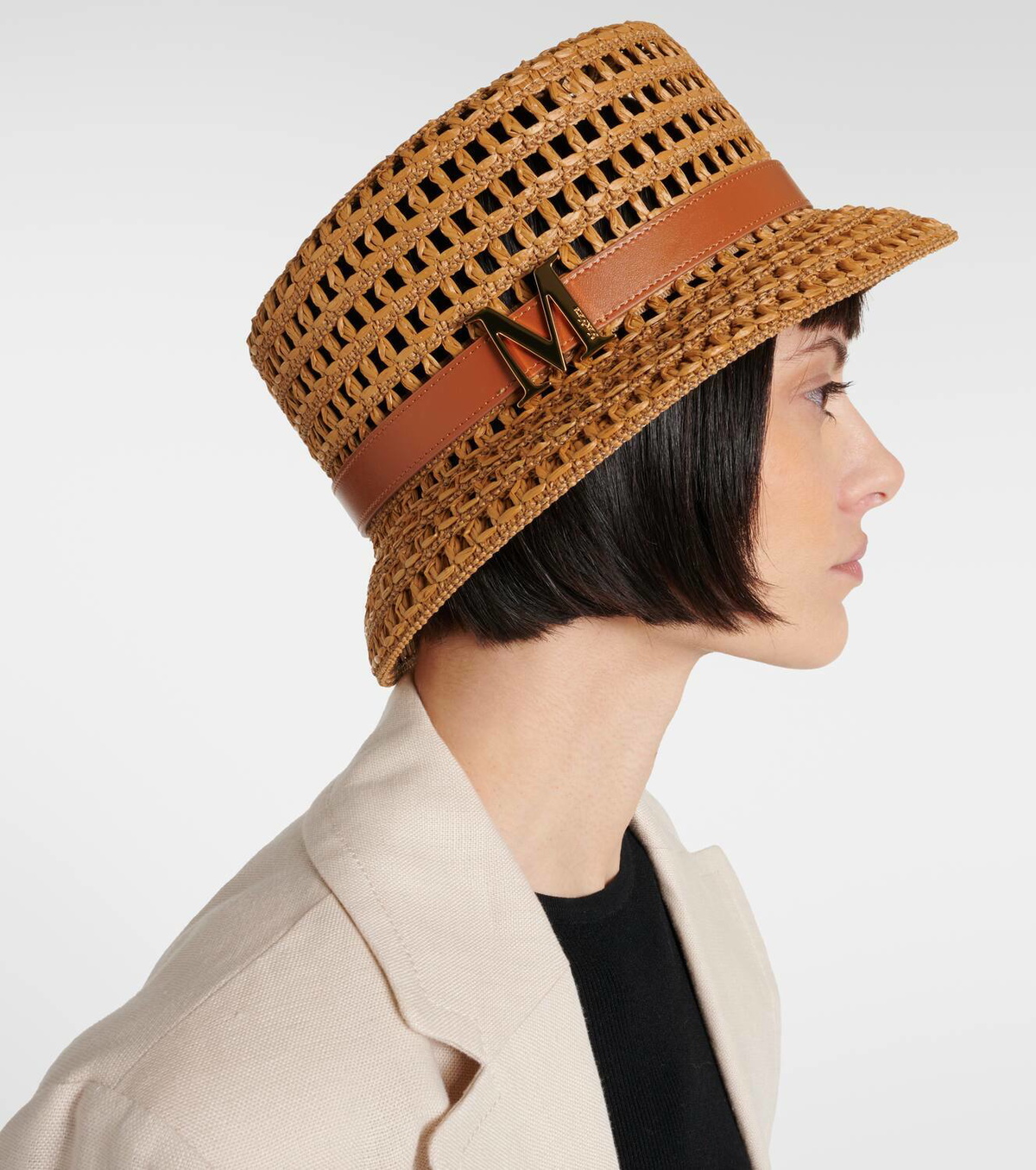 Max Mara Uccio crochet leather-trimmed bucket hat Max Mara