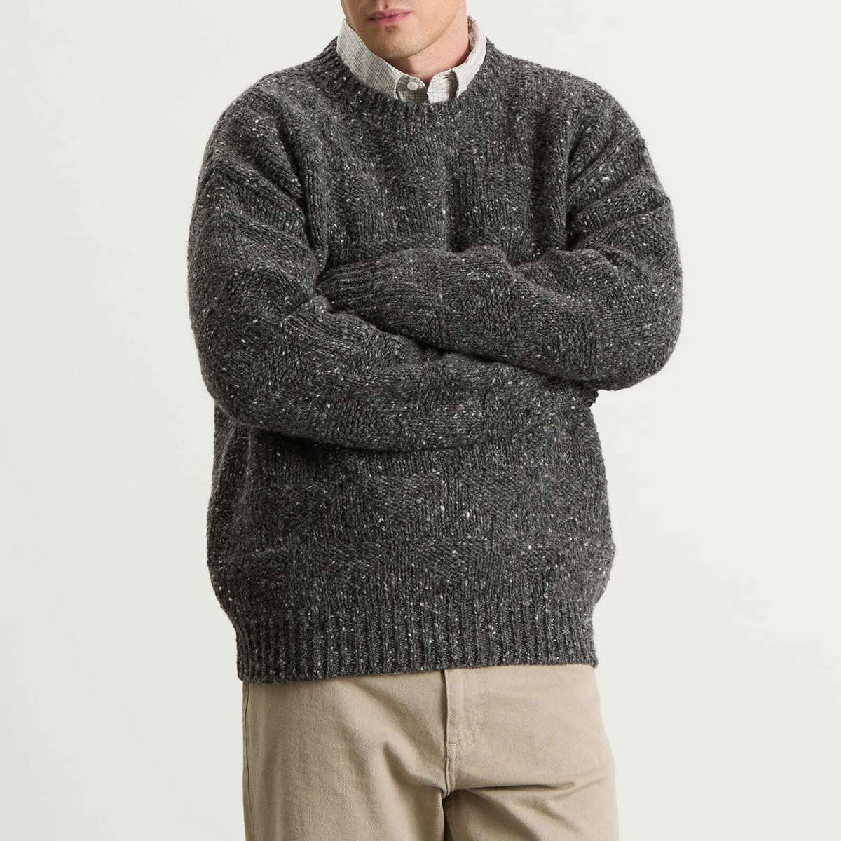 Norse Projects Men's Jonas Donegal Diamond Sweater in Charcoal Grey