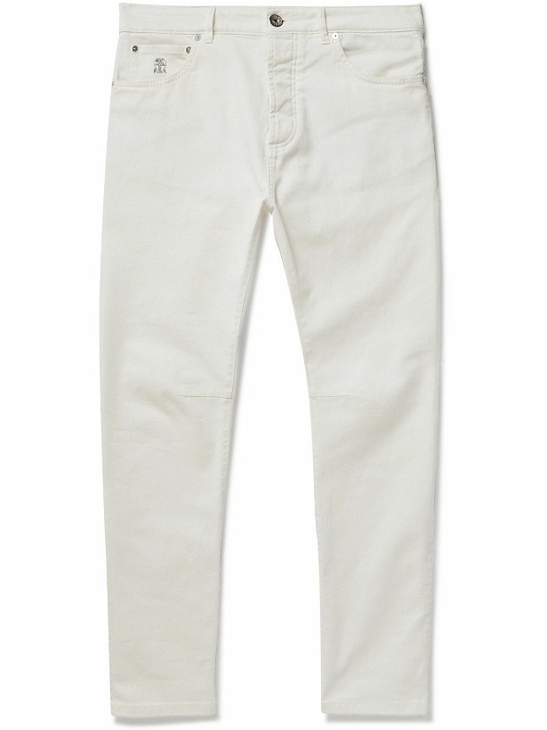 Photo: Brunello Cucinelli - Tapered Garment-Dyed Stretch-Cotton Trousers - White