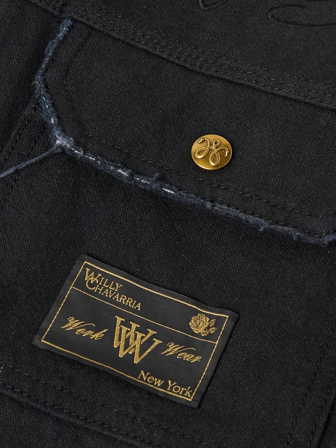 Willy Chavarria - Stockton Cropped Logo-Detailed Distressed Denim Jacket - Black
