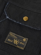 Willy Chavarria - Stockton Cropped Logo-Detailed Distressed Denim Jacket - Black
