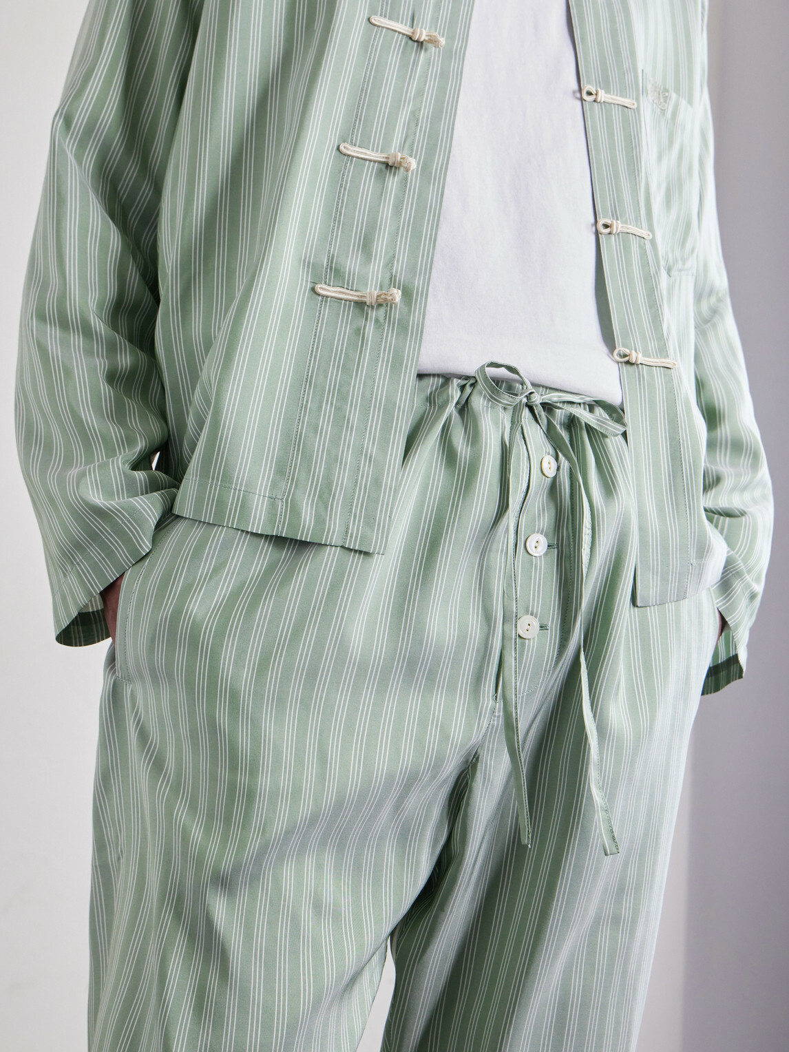 BODE - Sylvan Straight-Leg Striped Silk-Satin Trousers - Green