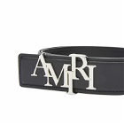 AMIRI Men's 4cm Staggered Logo Belt in Black/Nickel