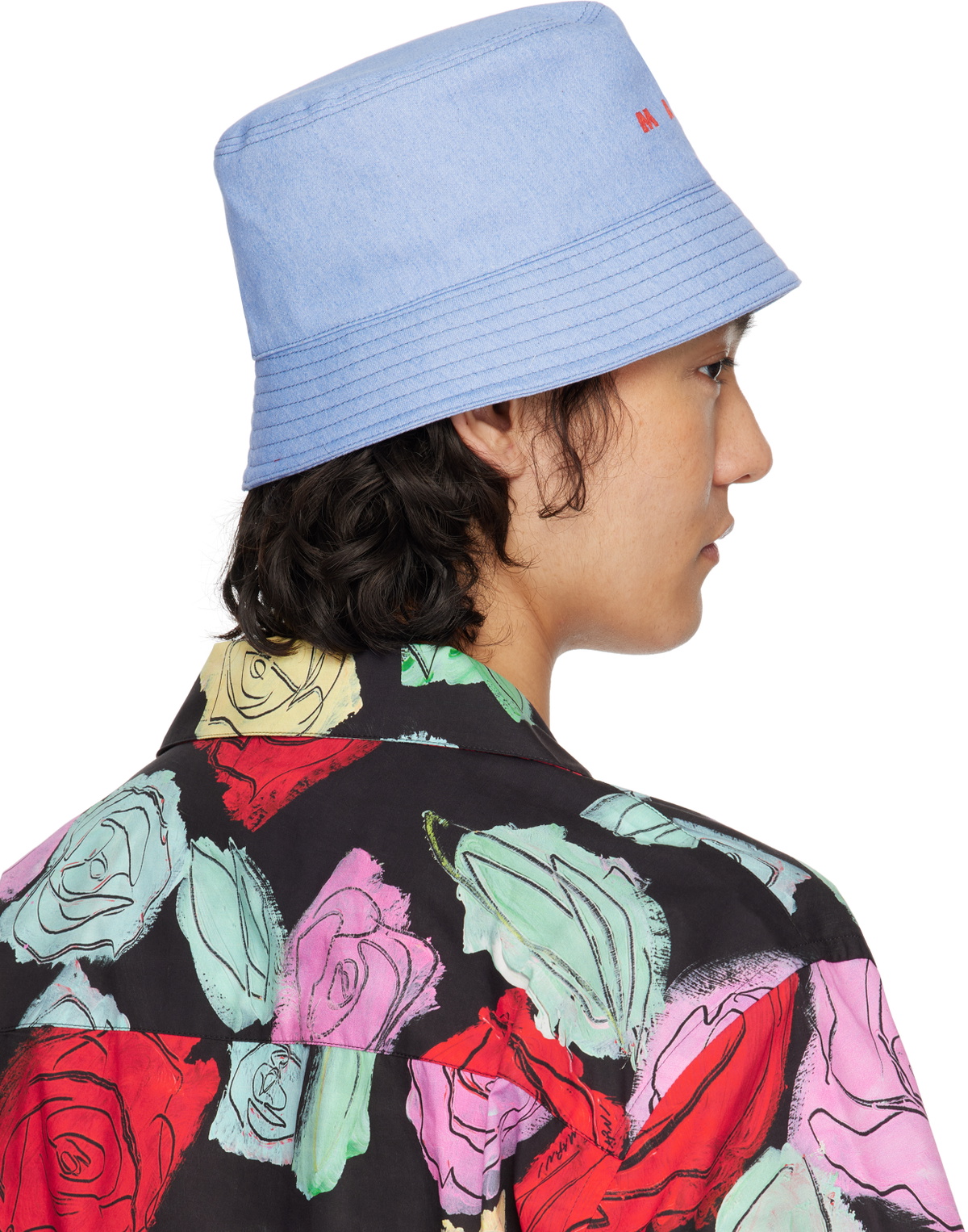 Marni Blue Embroidered Logo Denim Bucket Hat