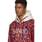 Kenzo Red and Purple Leopard Hooded Logo Jacket