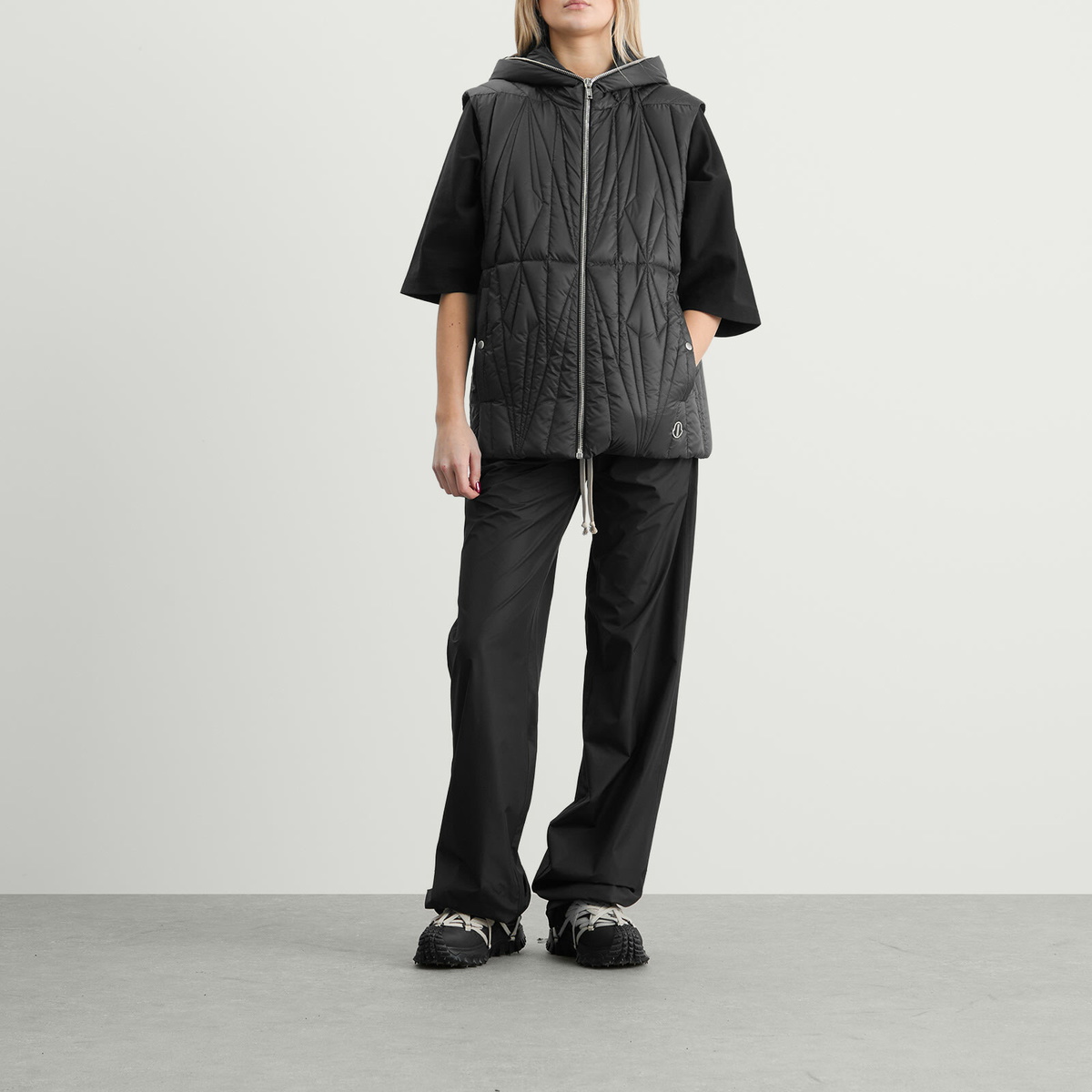 Rick Owens x Moncler Geocamo Flight Ziplock Hooded Vest in Black